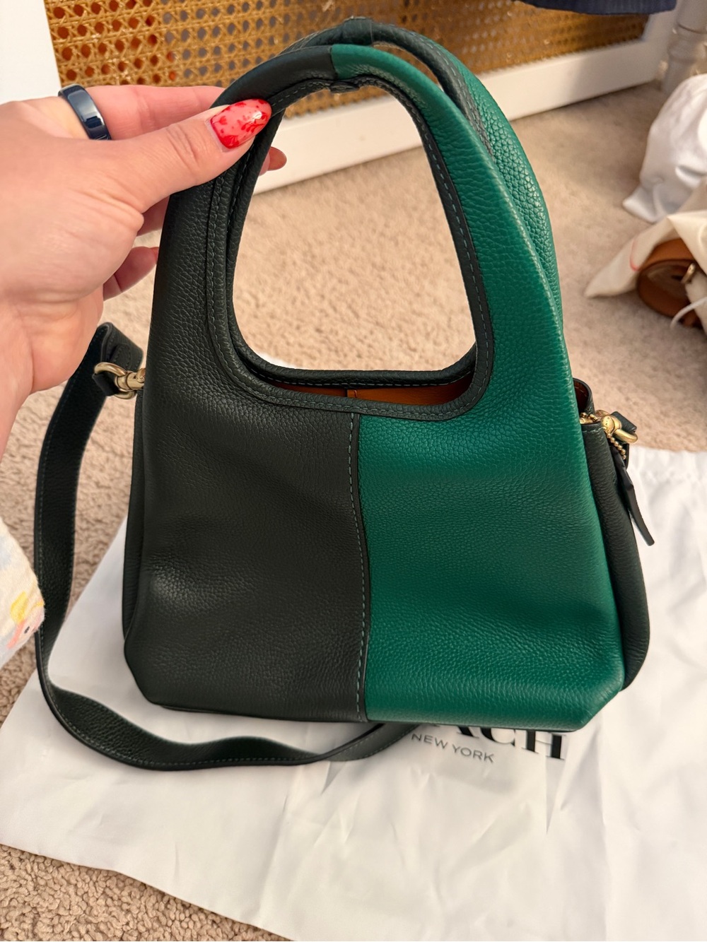 Coach Two-Tone Green and Black Pebbled Leather Crossbody Tote - Picture 2 of 3